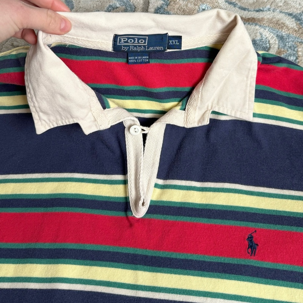 Vintage Polo Ralph Lauren Y2K  Striped Twill Placket Rugby Shirt Men’s XXL - Picture 8 of 8